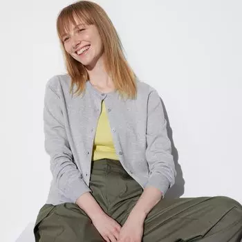 Кардиган Uniqlo женский с круглым вырезом, серый