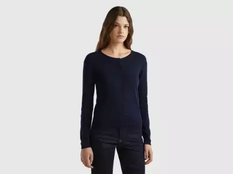 Кардиган United Colors of Benetton с фирменной этикеткой, цвет морской волны