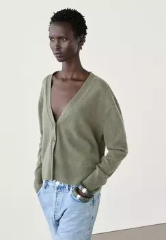 Кардиган V-NECK Massimo Dutti, темно-зелено-пятнистый