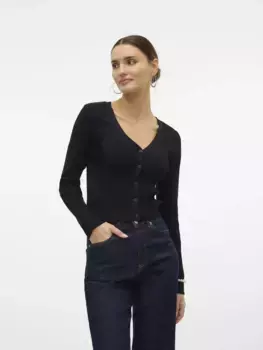 Кардиган Vero Moda "VMGLORY RIB LS V-NECK CARDIGAN GA NOOS", черный