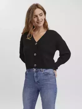 Кардиган Vero Moda "VMLEA LS КАРДИГАН С V-образным вырезом и манжетами ", черный