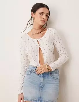 Кардиган Vila pointelle с пуговицами спереди в мелкий розовый цветочный узор