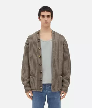 Кардиган в английскую рубчик из шерсти и кашемира Bottega Veneta