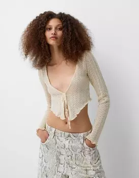Кардиган в деревенском стиле с металлизированной нитью Bershka, бежевый