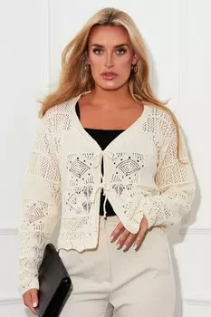 Кардиган в форме сердца с деталями связанными крючком Girl In Mind, бежевый