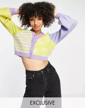 Кардиган в клетку Reclaimed Vintage в шахматную клетку и с цветочным принтом