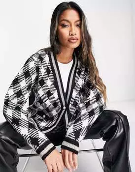 Кардиган в клетку Vila с жемчужными пуговицами однотонного цвета