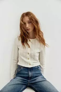 Кардиган в косовой вязке H&M, бежевый