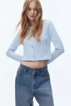 Кардиган в косовой вязке H&M, голубой