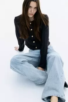 Кардиган в косовой вязке H&M, серый