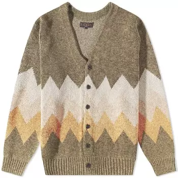 Кардиган в полоску Beams Plus с шевронной полоской, хаки