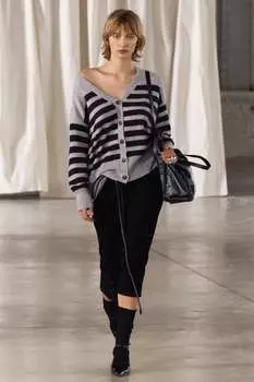 Кардиган в полоску из 100% шерсти ZARA, серый/синий