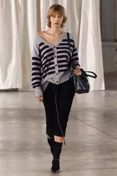 Кардиган в полоску из 100% шерсти ZARA, серый/синий
