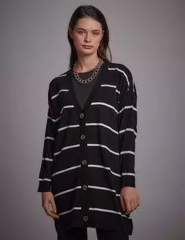 Кардиган в полоску из трикотажа Черно-Белый Kayra