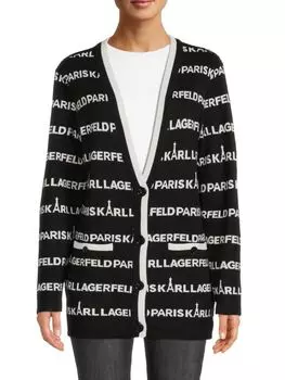 Кардиган в Полоску Karl Lagerfeld Paris с логотипом, черный