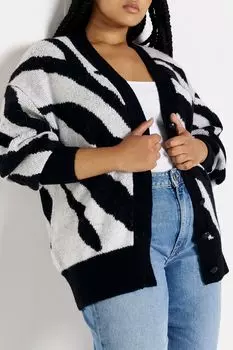 Кардиган в полоску с изображением зебры и животных River Island, черный