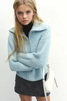 Кардиган в рубчик на молнии H&M, голубой