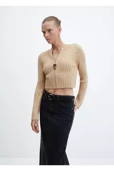 Кардиган в рубчик на молнии Mango, коричневый