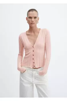 Кардиган в рубчик на пуговицах Mango, розовый