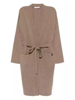 Кардиган в рубчик с поясом MAX MARA, коричневый