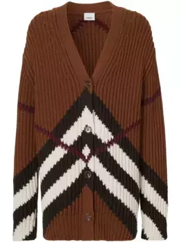 Кардиган в рубчик с узором шеврон BURBERRY, коричневый