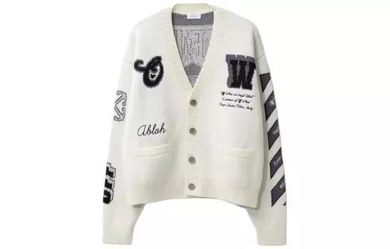 Кардиган в рубчик с V-образным вырезом в стиле «Varsity» Off-White, белый