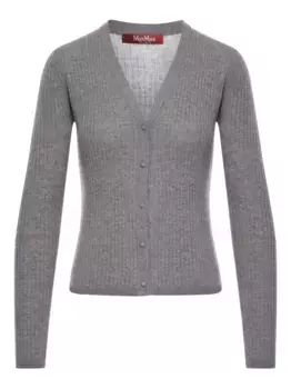 Кардиган в рубчик с V-образным вырезом MAX MARA, серый