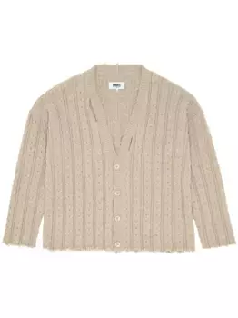 Кардиган в рубчик с V-образным вырезом MM6 Maison Margiela, нейтральный