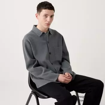 Кардиган в рубчик с воротником рубашки UNIQLO, серый