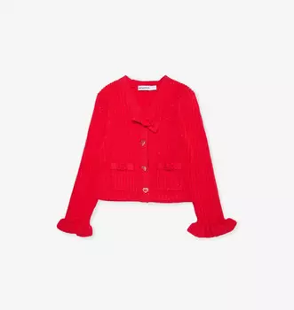 Кардиган в рубчик с вышитой розой 3-12 лет Self-Portrait, красный
