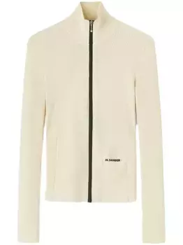 Кардиган в рубчик с вышитым логотипом JIL SANDER, нейтральный