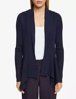 Кардиган в рубчик с заостренным краем ESPRIT, синий