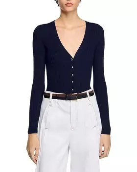 Кардиган в рубчик Sandro, синий