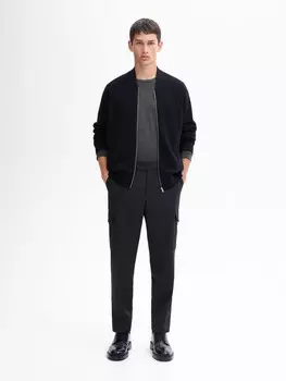 Кардиган в стиле бомбер из смеси мериносовой шерсти Massimo Dutti, синий