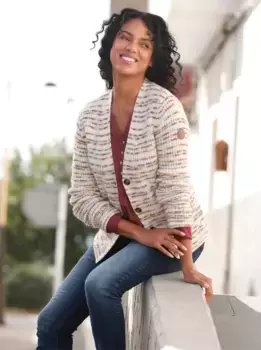 Кардиган в стиле casual Casual Looks, цвет Ecru-Rauchblau-Gemustert