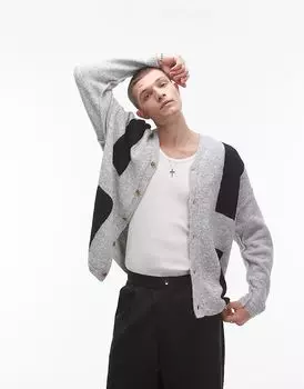 Кардиган в стиле колор-блок серого цвета Topman