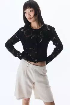 Кардиган в стиле вязания крючком H&M, черный