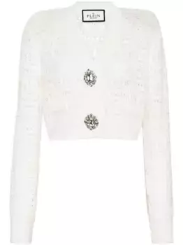 Кардиган в технике кроше с монограммой Philipp Plein, белый