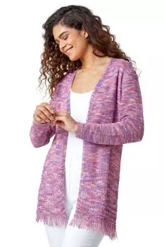 Кардиган в удлиненную полоску с бахромой Roman, фиолетовый
