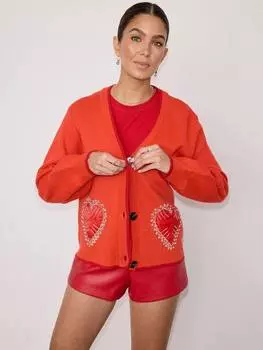 Кардиган в виде сердечка из бисера Never Fully Dressed, красный