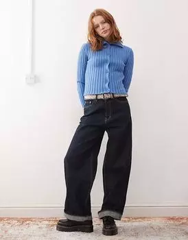 Кардиган Weekday Jackie в рубчик с высоким воротом, синего цвета