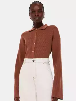 Кардиган Whistles Rib Collar, коричневый