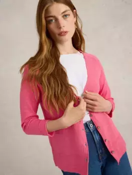 Кардиган White Stuff Naria Linen Blend V-Neck, розовый