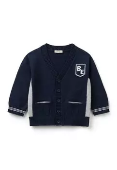 Кардиган WITH CONTRAST INSIDE AND INLAY ON LEFT BREAST United Colors of Benetton, цвет blue