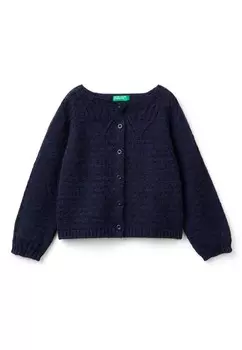Кардиган WITH STITCH PATTERN United Colors of Benetton, синий