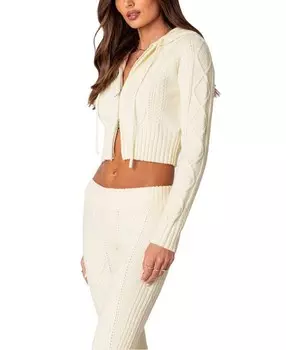 Кардиган вязанной вязки с капюшоном Edikted Ray, слоновая кость/кремовый