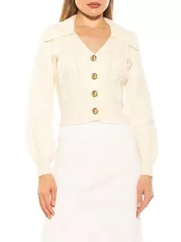 Кардиган вязанной вязки с воротником орехового цвета Alexia Admor, слоновая кость