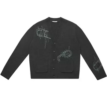 Кардиган вязаный Deep Breathe с вышивкой, темно-синий