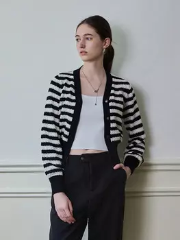 Кардиган вязаный Mslan с V-образным вырезом, черный