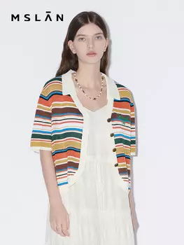 Кардиган вязаный MSlan в красочную полоску, кремовый